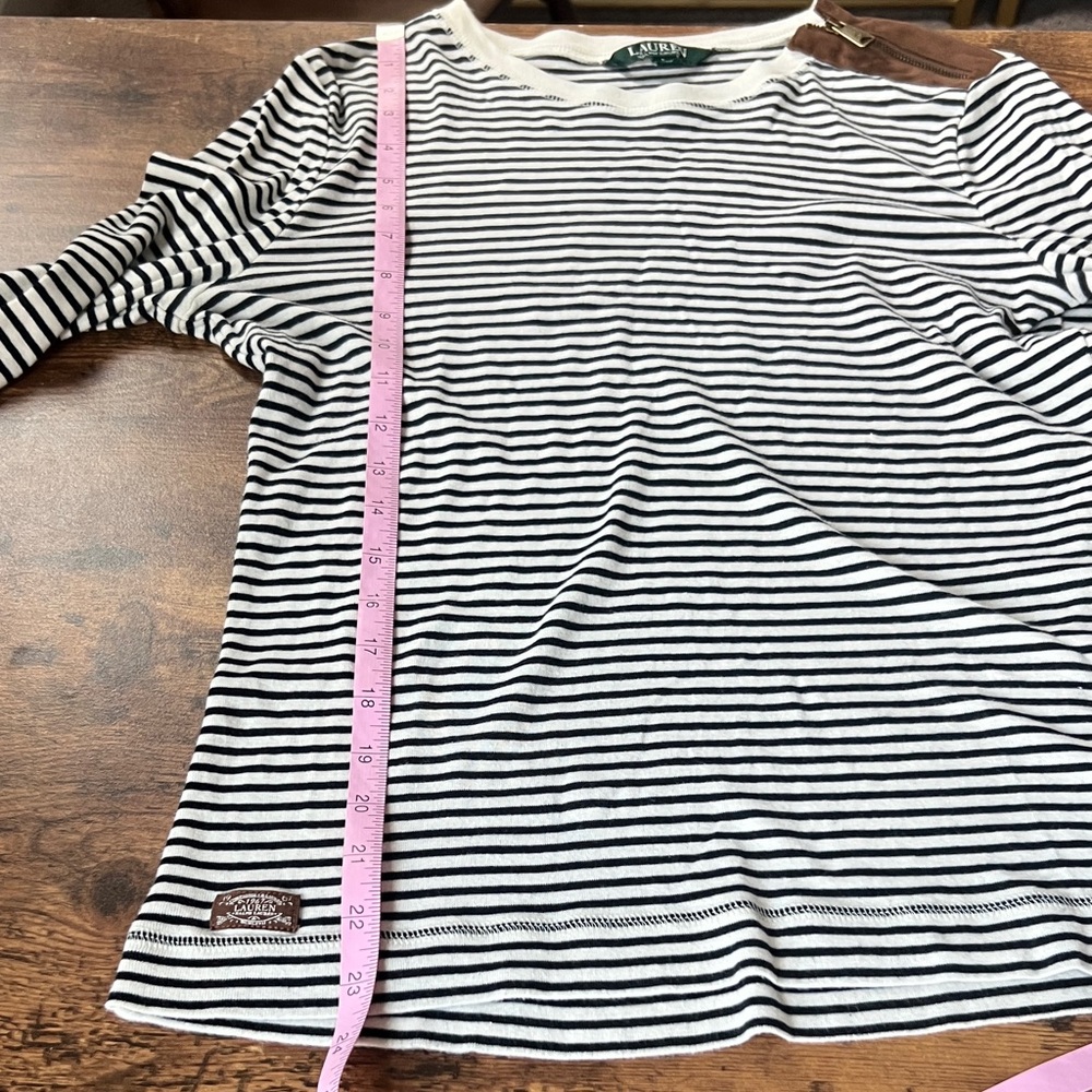 Lauren Ralph Lauren Navy Striped Long Sleeve with Brown Patches - Picture 8 of 9